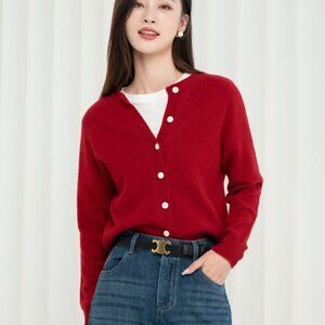 COPY - Nation Colorful & Healing Red 100% Merino Wool Seamless Knit Cardigan